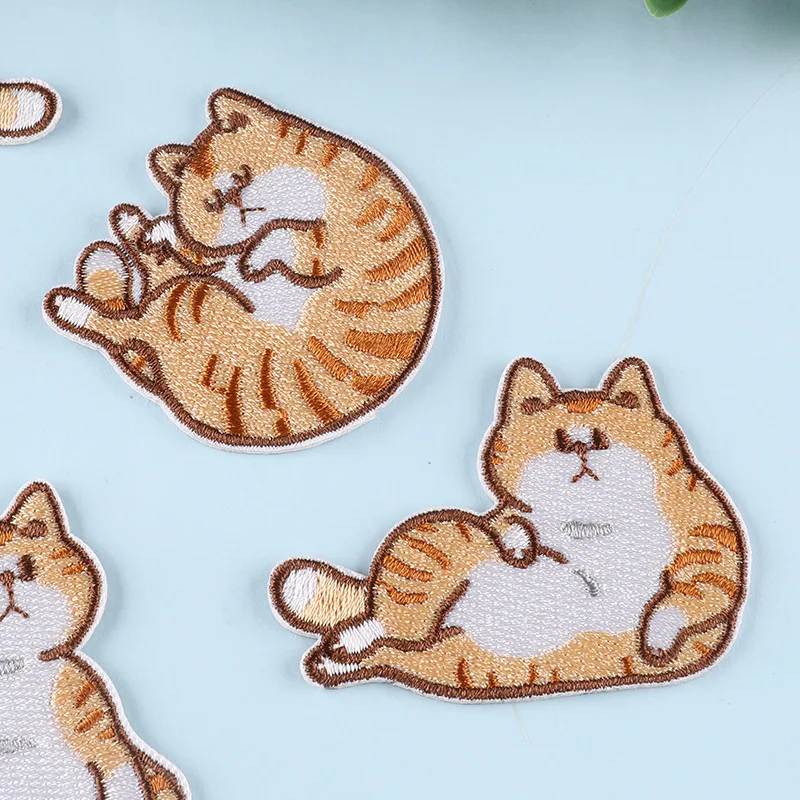 

5pcs Cartoon Animal Patches Iron On Patches For Clothing Stripes Cat Badges Embroidered Sticker On Clothes Kids Diy Applique