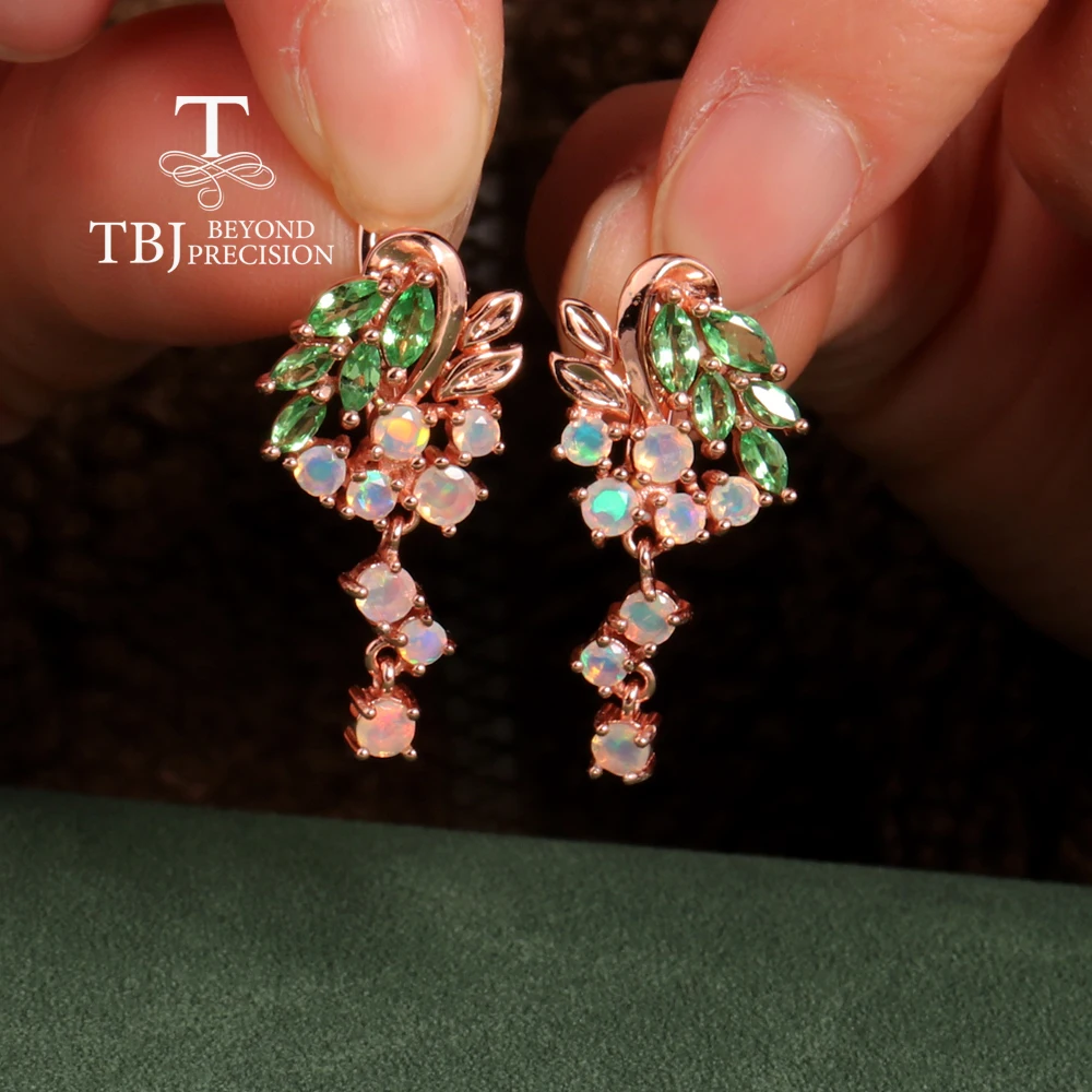 

Gorgeous elegantly designed natural green Tsavorite with Opal Natural gems earrings for Lady anniversary & birthday gift