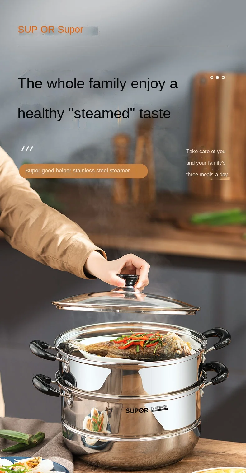 Stainless Steel Steamer/Soup Pot 4-Layer Large Capacity Household with  Steamer 26cm 28cm/30cm/32cm/34cm Thickened Suitable for Gas Stove/Induction