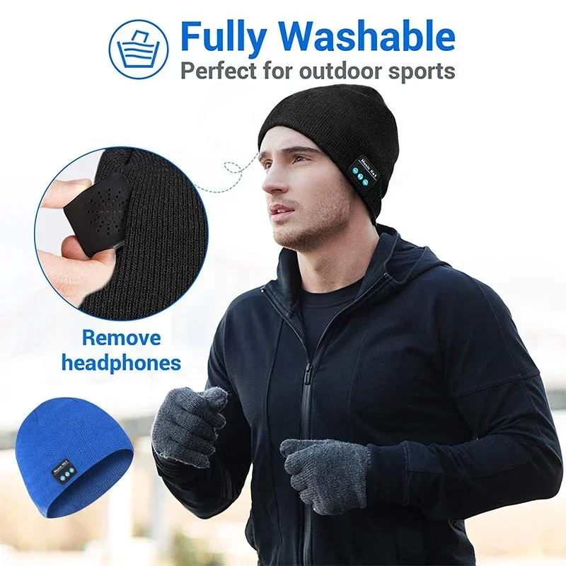 

Bluetooth Beanie Hat Music Winter Wireless Sports Cap Headset with Detachable Built-in Mic Gifts for Christmas Stocking Stuffers