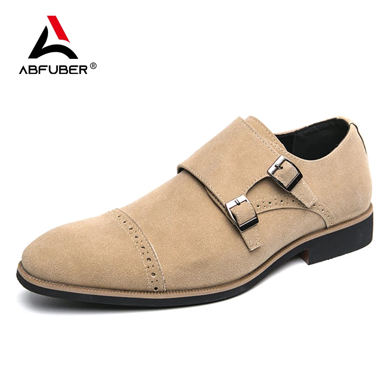 Leather Shoes Faux Suede Shoes Fashion Luxury Dress Leather Men's Shoes Monk Suede Leather Buckle Strap