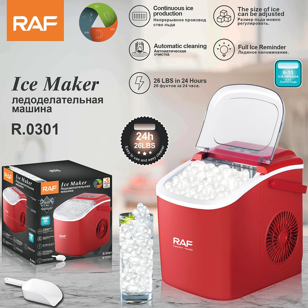 RAF Countertop Electric Ice Maker Machine for Home Office Parties-Bullet Ice with Scoop and Basket New Design