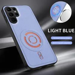 Magsafe Magnetic TPU Frame & Leather Phone Case - Solid Color Design - Galaxy S26+ (LIGHT BLUE)