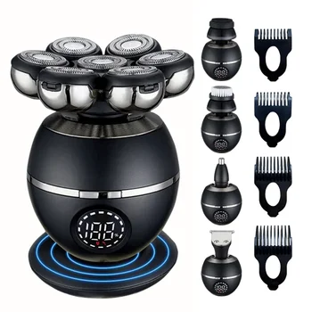 Rasoio elettrico 7D Testa di taglio galleggiante Base di ricarica Portatile da uomo Barba Trimmer Clipper Rasoio elettrico ricaricabile a testa calva 1