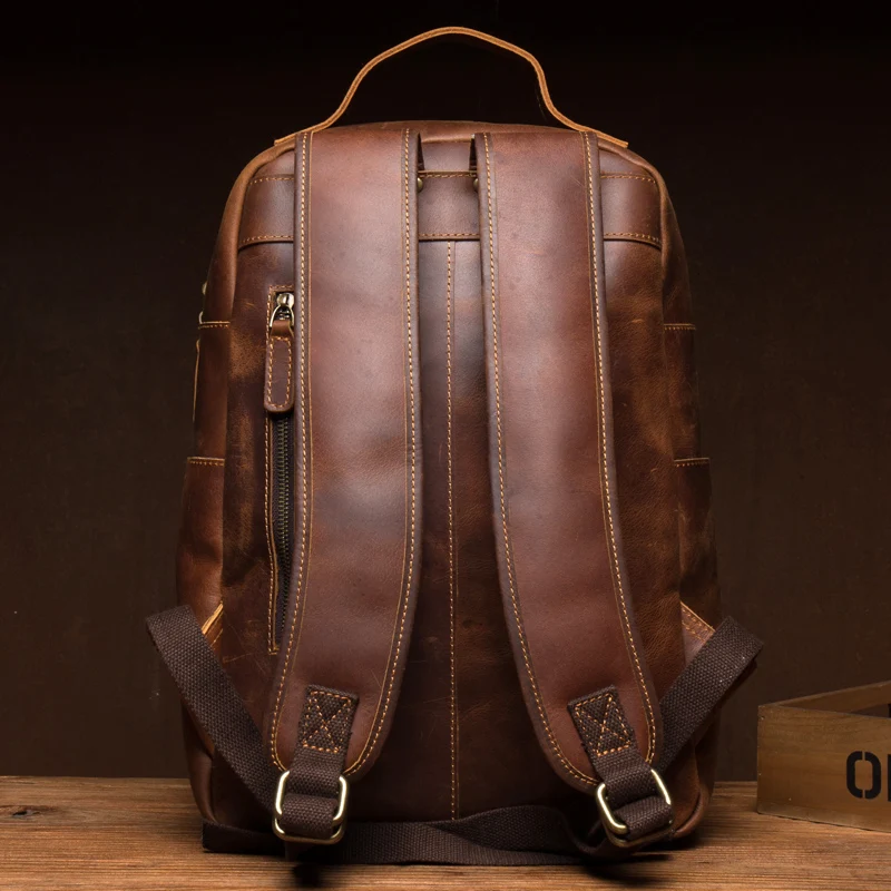 Men's crazy horse leather shoulder bag handmade backpack leather travel bag retro leather shoulder bag