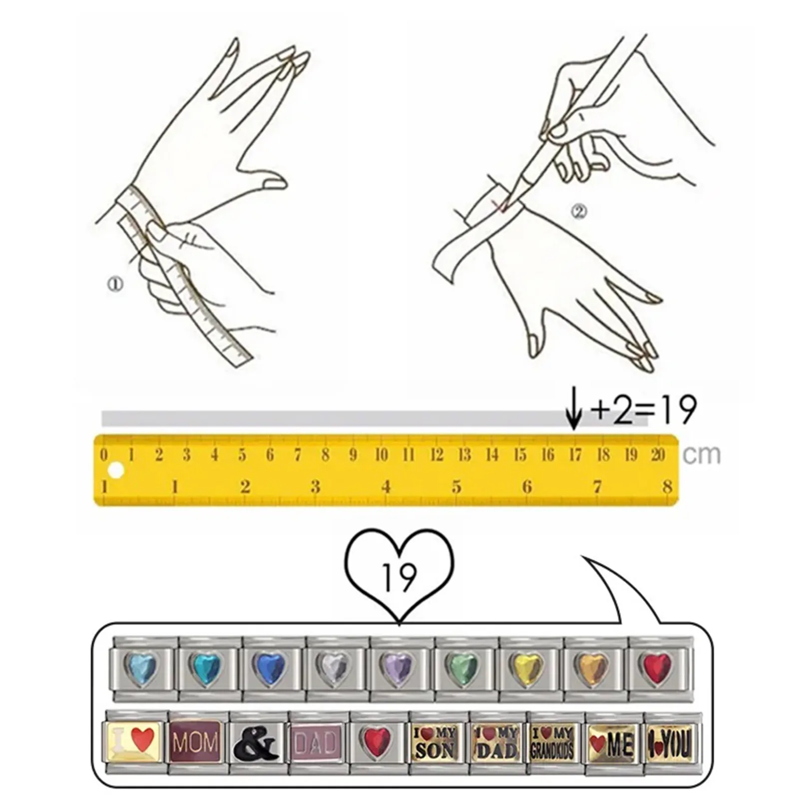 1 Stück Zink basis Legierung & Edelstahl italienische Charm Links für DIY Armband Schmuck Herstellung Rechteck Stern Charms 10mm x 9mm – Detail 6