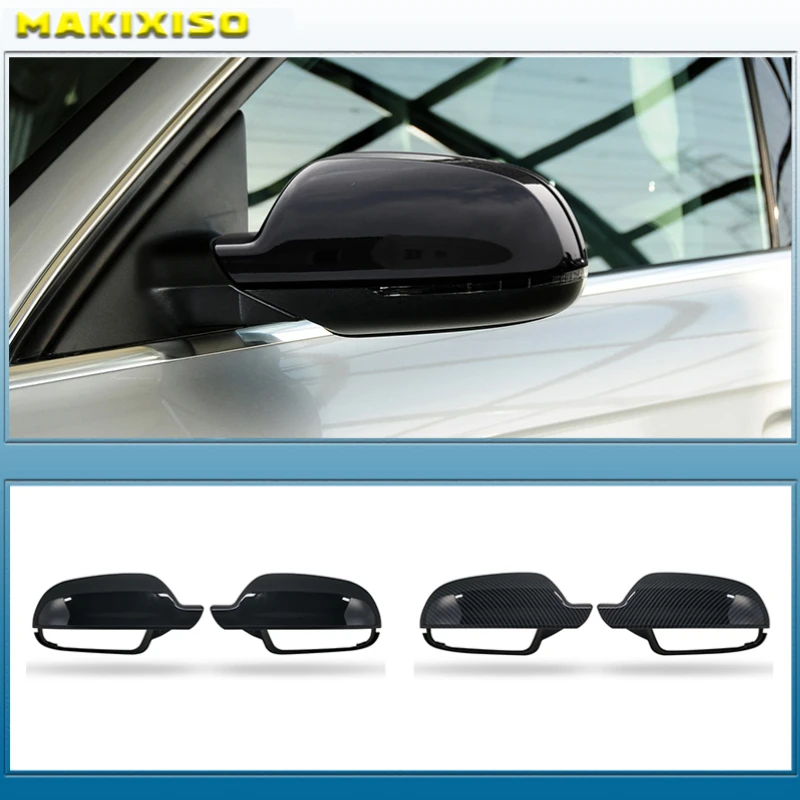 Bright Black Full Replacement With Clips Car Door Side Mirrors Caps