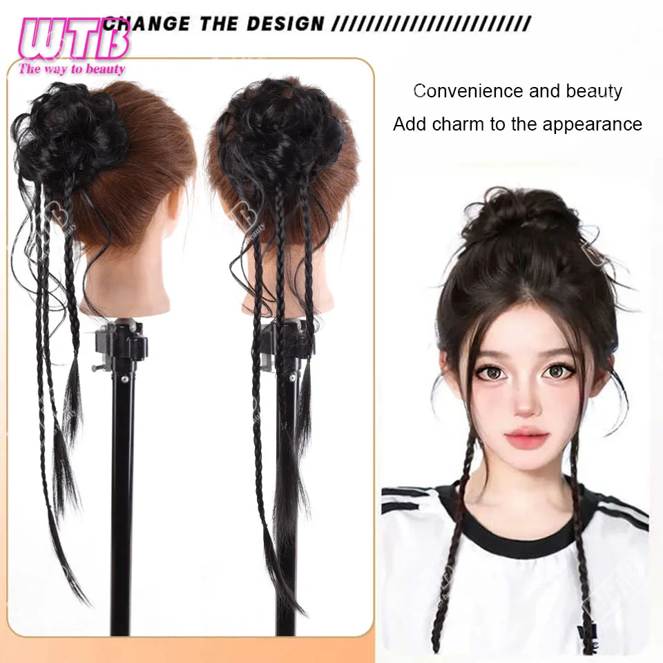 합성 20인치 긴 브레이드 헤어 번 트위스트 디자인 블랙 푹신한 탄력성 헤어 번 포니테일 여성용