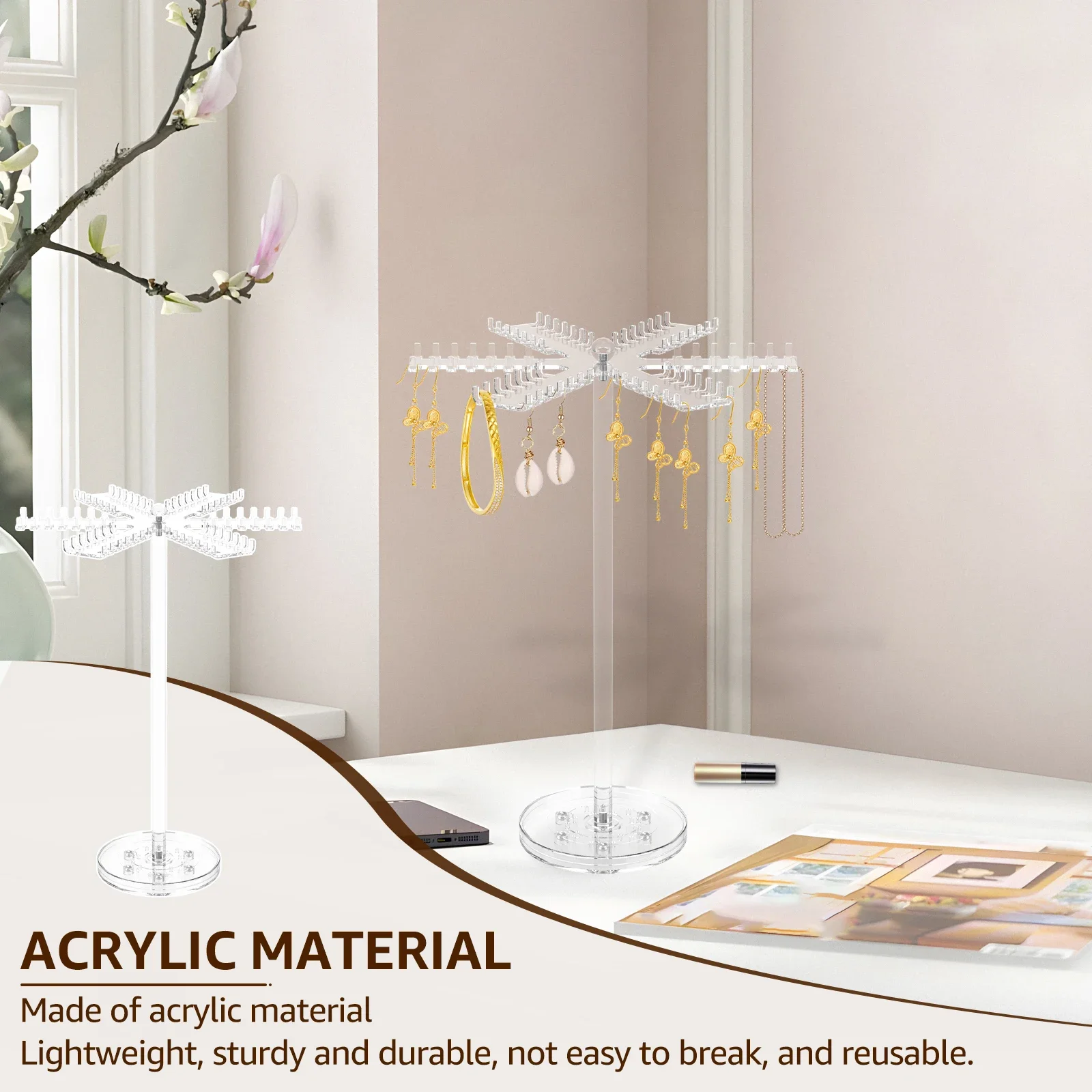 Acrylic Jewelry Organizer Display Necklace Holder Clear Rotating Necklace Organizer Stand for Necklaces Earring Pendant Bracelet 3