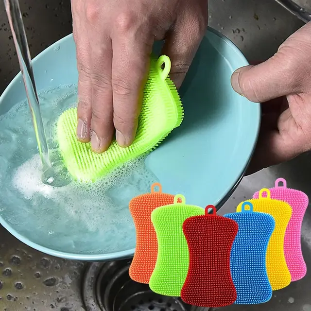 Cleaning Tool Double Sided Silicone Dishwashing Brush Soft Reusable Washing Cleaning Brushes Flexible Cleaning Brush Kitchen 2
