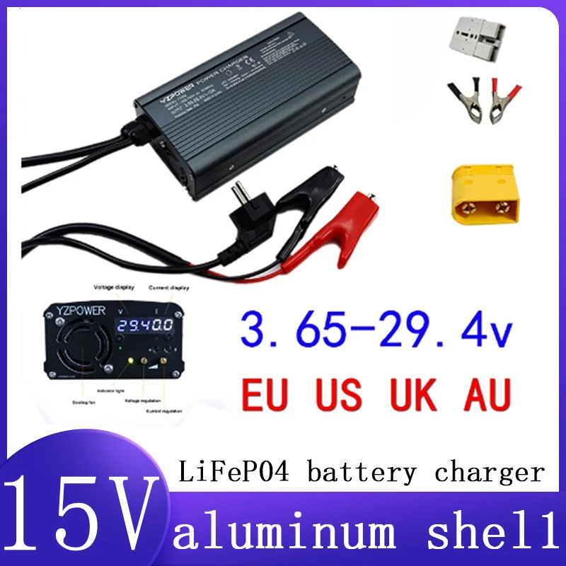 

new 3.65V 14.6V 29.2V 15A Lifepo4 Lithium Battery Charger LED Charger Adjustable Voltage 3.65V 29.4V Current Aluminum Housing