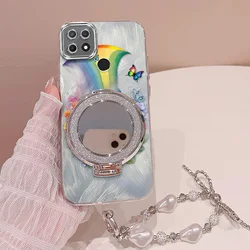 3 - Piece Rainbow Phone Case Set with Lanyard and Stand for Realme C20A (Silver)
