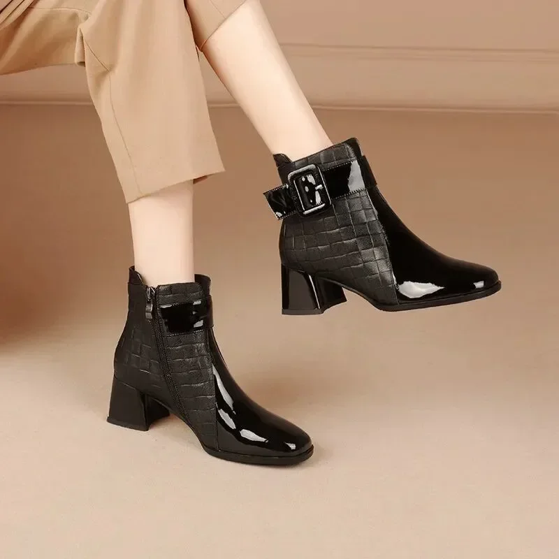 Women Ankle Boots Thick Heels Platform Short Boots Fashion Autumn2025  Female Shoes Retro Belt Buckle Work Shoes Botas De Mujer