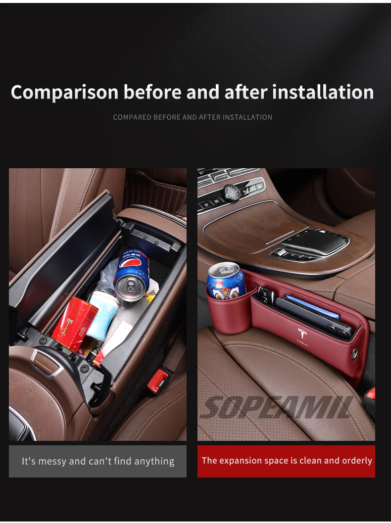 Car Leather Seat Gap Multifunction Crevice Water Cup Holder Storage Box Tesla Model 3 Model Y Model S Model X Cybertruck Beast