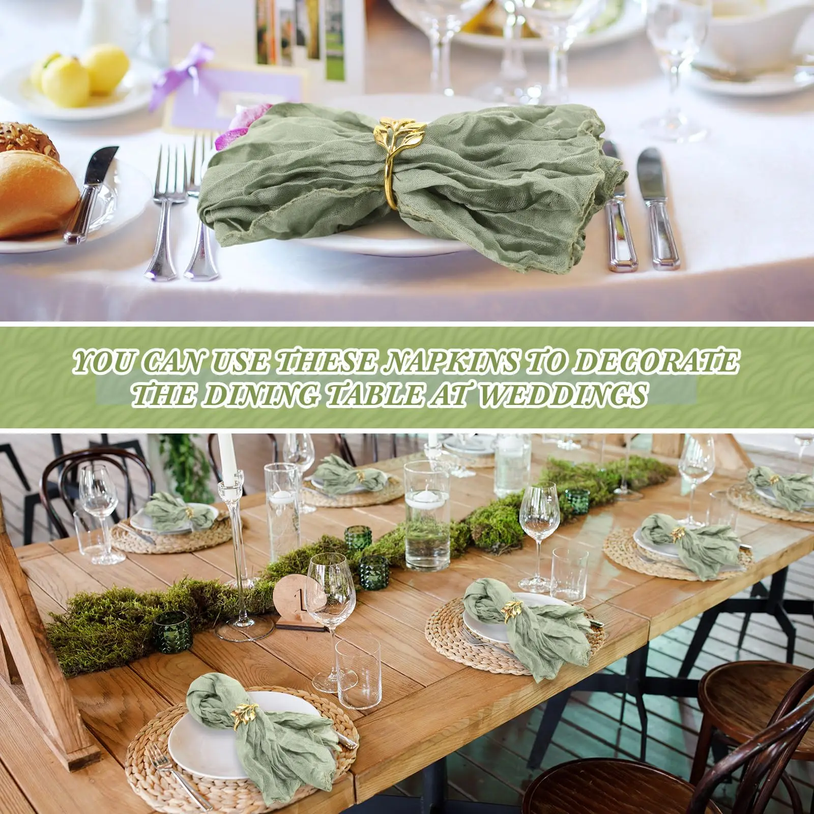 10-100Pcs Sage Green Napkins for Wedding Boho Gauze Table Napkins 50x50cm Serving Table Decor Dinner Towel Cocktail Napkins 4