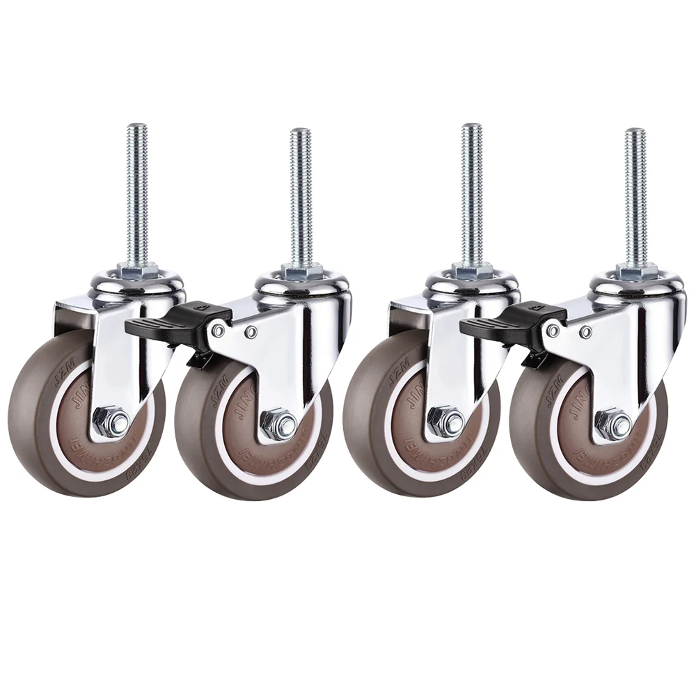 Rodízios de Borracha Giratórios Industriais Duráveis Rodízios para Móveis Carrinhos de Prateleiras Haste Roscada M12 x 60 mm Pcs