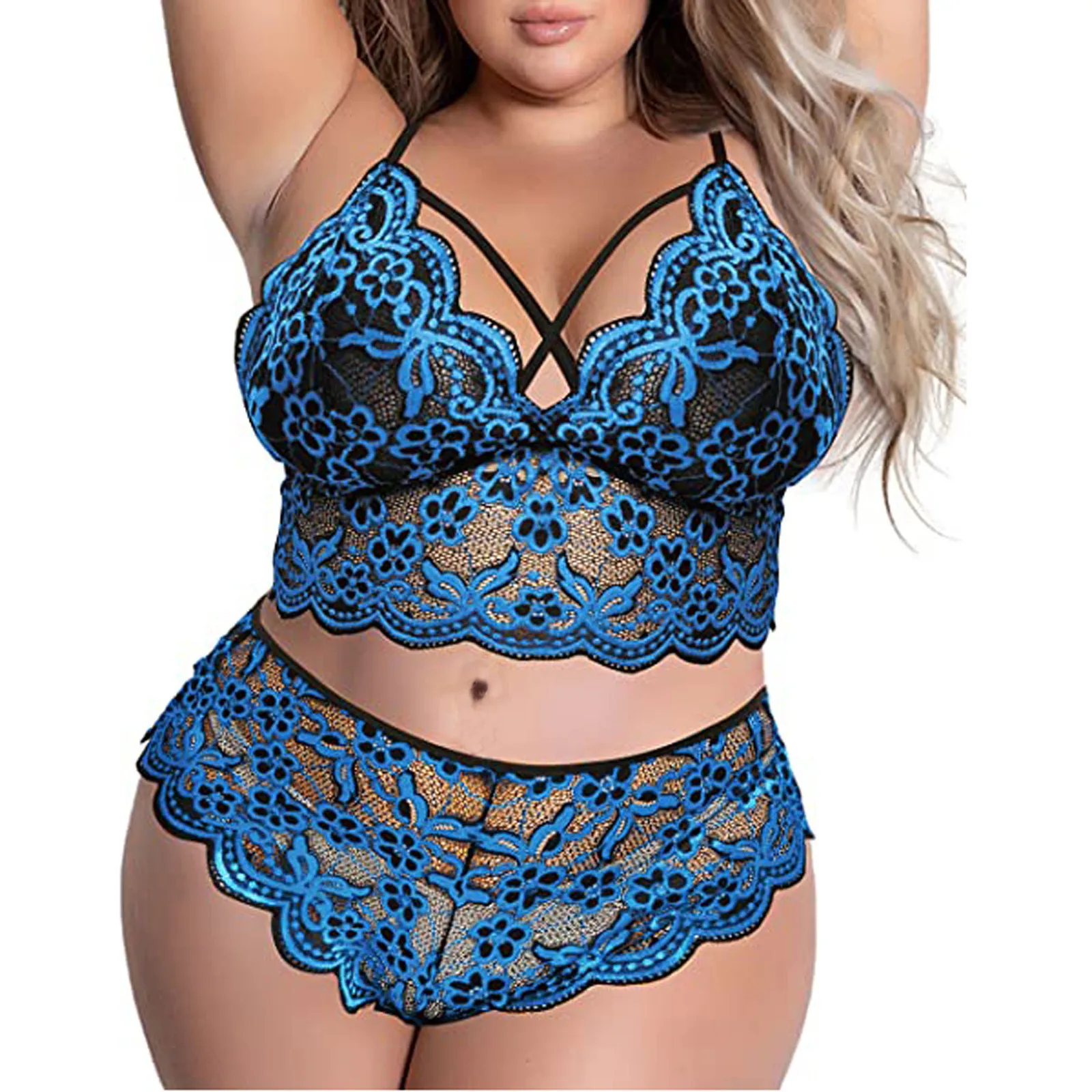 Plus Size Bra 2 Pieces Sets Sexy Lingerie Women Lace Embroidery Bra & Brief Sets Underwear Sleepwear Pajamas Exotic Set 4XL