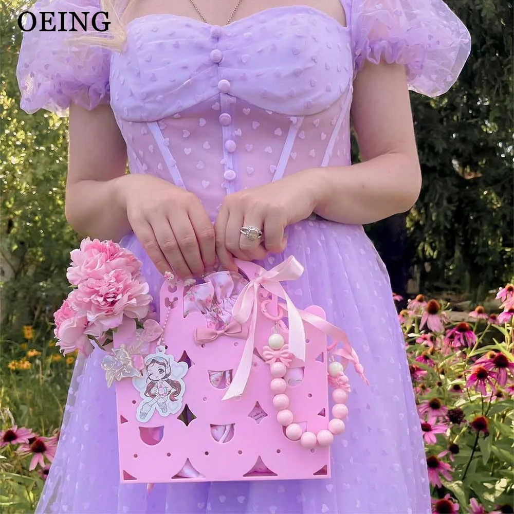 

OEING Fairy Lavender Prom Dresses Princess Tulle Ankle Length Women Evening Gowns Pastrol Puff Sleeves Wedding Party Dress