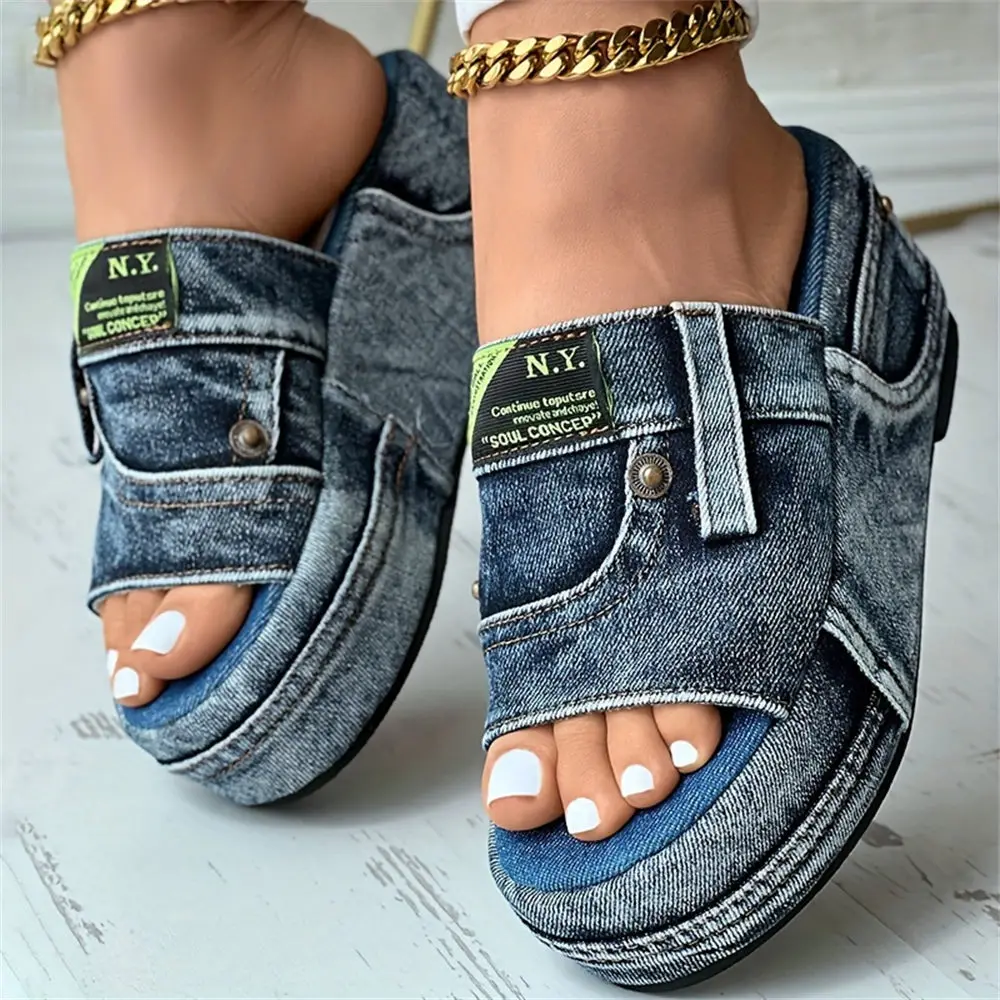 Women's Denim Platform Sandals Casual Wedges Heeled Summer Slides_voghion.com