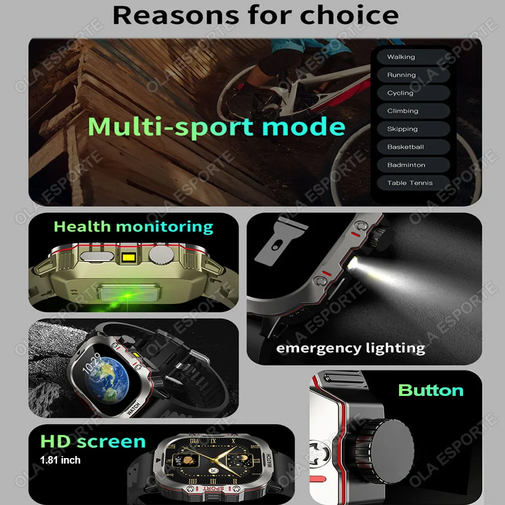 2025 New Military Smart Watch Men IP68 5ATM Outdoor Sports Fitness Tracker Health Monitoring 2.01Inch Bluetooth Calls Smartwatch 2