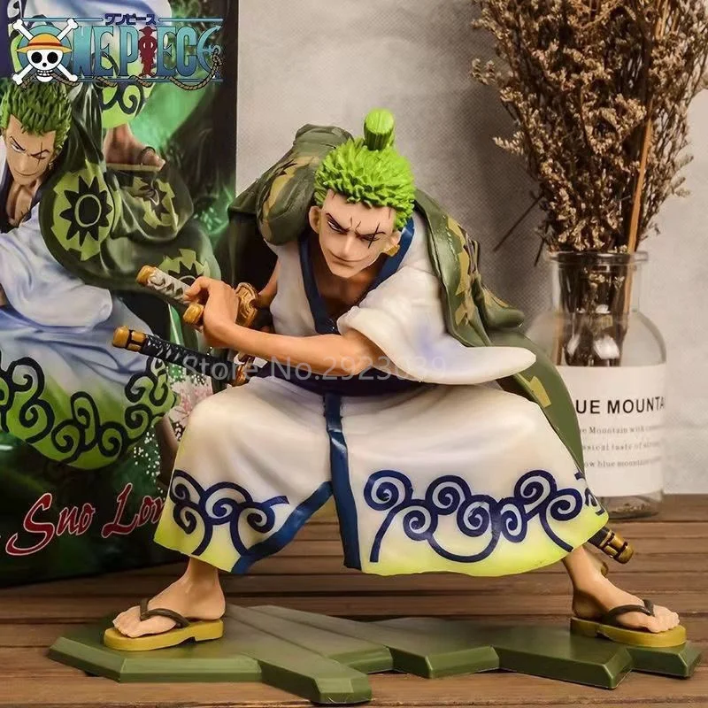 

New 16cm One Piece Anime Action Figure Kimono Roronoa Zoro Pull Knife Wano Country Pvc Collectible Model Toy Dolls Gift