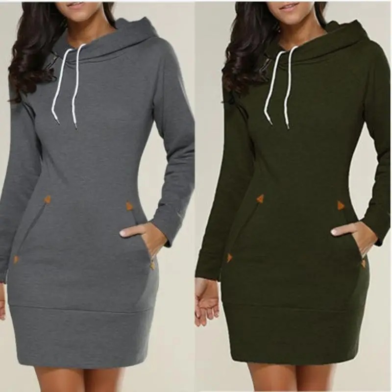 Warm Midi Dresses Sweatshirt Daily Casual Hooded Zip Neckline Simple Pockets Sports Skirt Autumn 2024New Fashion Spring Womens