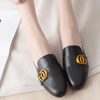 Lady Gold Metal Slides Round Toe Microfiber Soft Bottom For Tender Feet Wide Fits Beige Pink Fashionable Shoes For Summer 44-33 1