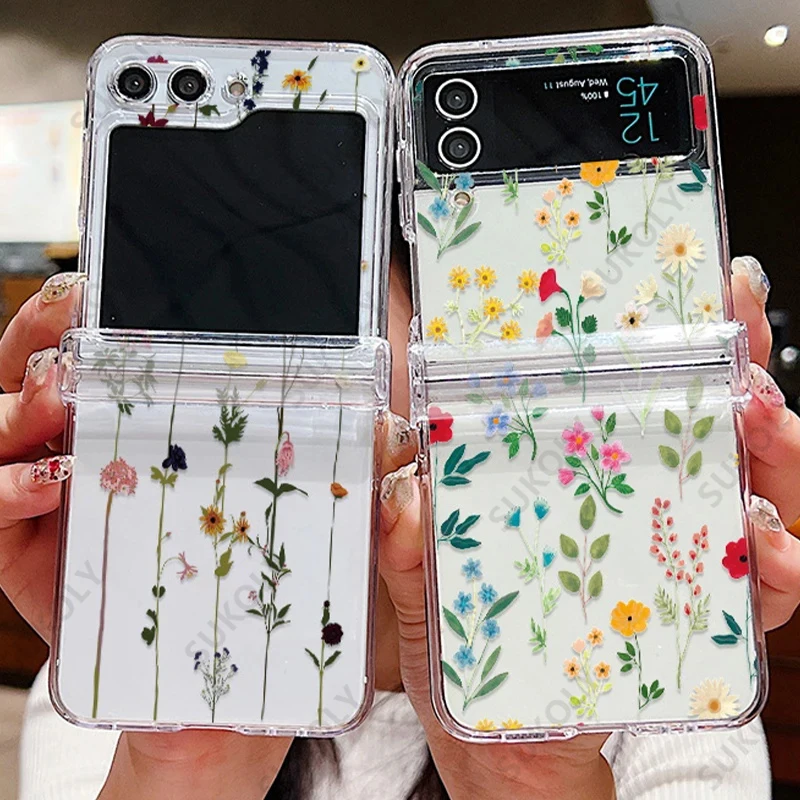 Elegant Floral Transparent Folding Phone Case - Hard Back Cover
