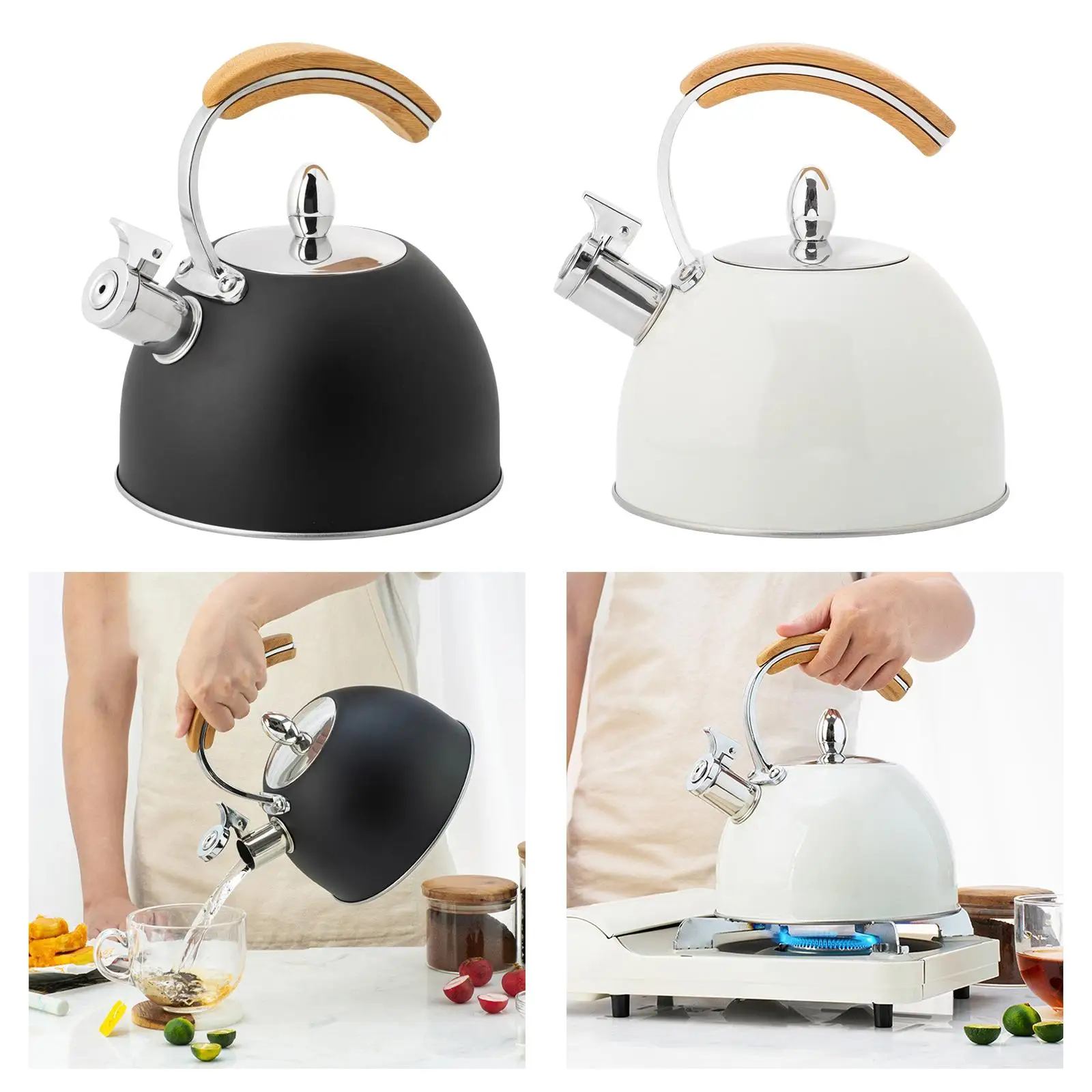 Stove Top Whistling Kettle, Stainless Steel Teapot Grain Handle, for