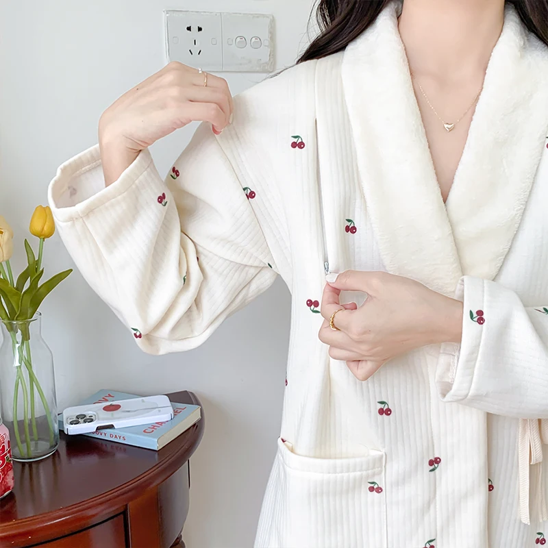 Autumn Winter Thick Cotton Padded Maternity Nursing Sleepwear Sets Loose Cardigan Feeding Pajamas Suit Pregnancy Postpartum Wear