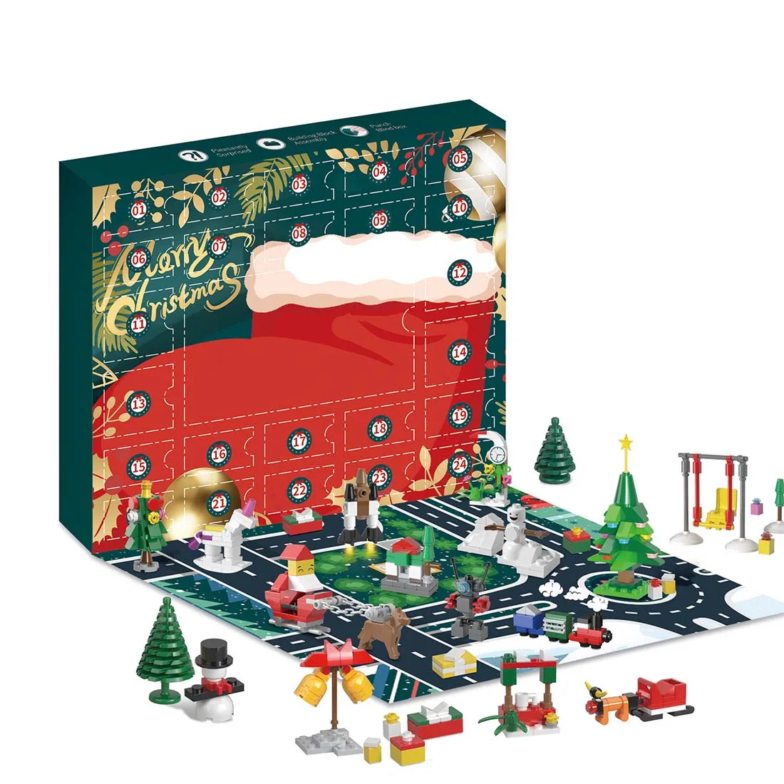 

24Days Christmas Countdown Calendar Building Blocks City DIY Xmas Santa Claus Elk Tree Bricks Toys For Children Gift