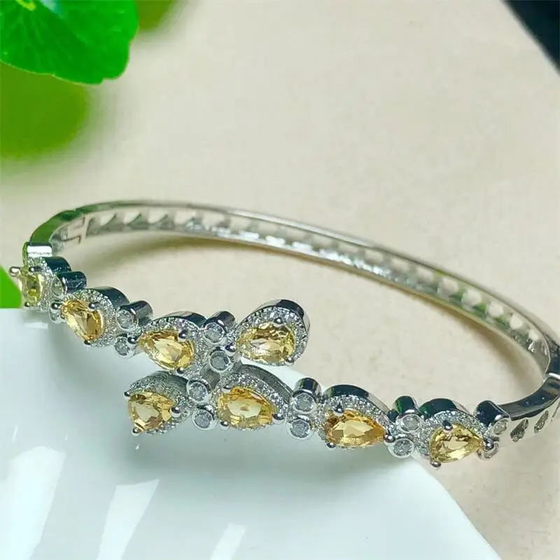 

Natural Citrine Bangle Fortune Energy Crystal Gemstone Bracelet Mineral String Woman Amulet Jewelry Healing Gift 1pcs