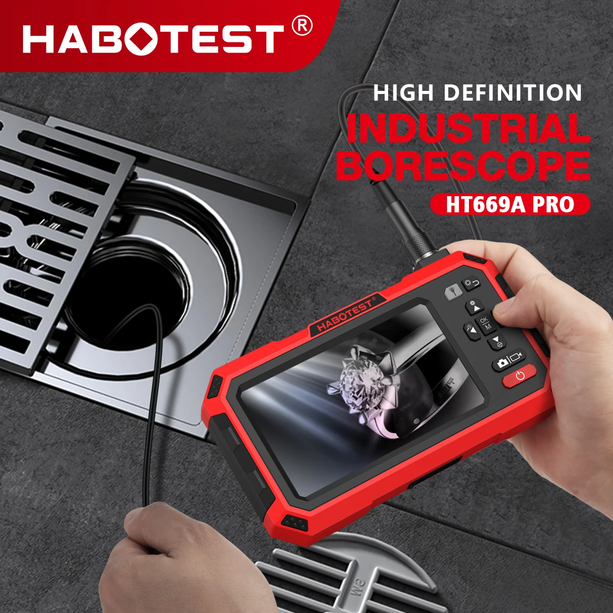HABOTEST HT669A PRO 5-inch dual-lens endoscope 7MM Automotive Mechanical Sewer Pipe Inspection Camera Video Industrial Endoscope,inspection camera,mini endoscope camera