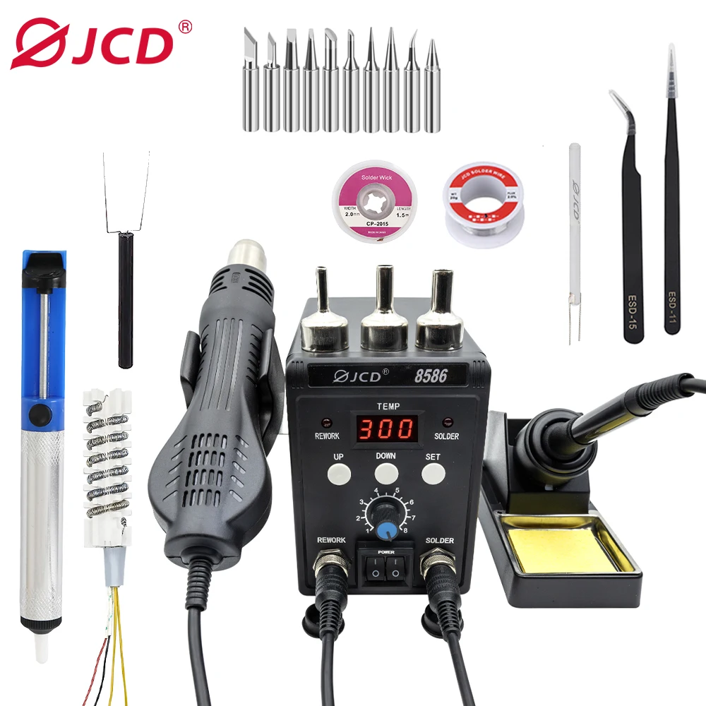 JCD 750W 8586 2 In 1 Digital ESD Hot Air Gun Soldering Station Welding Solder Iron For IC SMD Desoldering Rework Tools 220V/110V