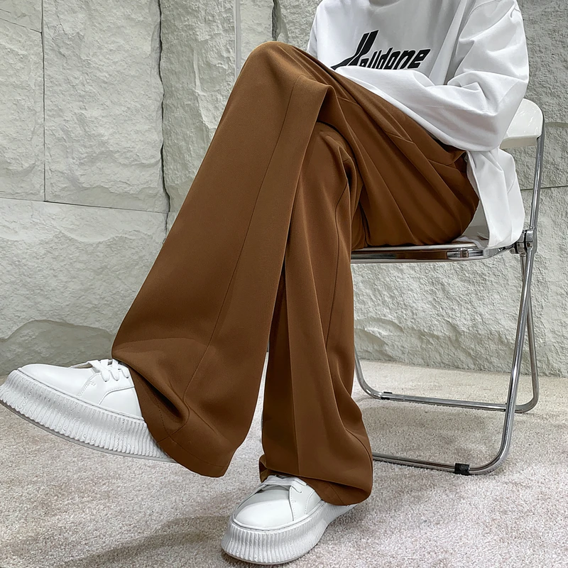 Solid Color Suit Pants Men Fashion Society Mens Dress Pants Korean Loose Straight Flared Pants Mens Office Formal Trousers M-2XL 5