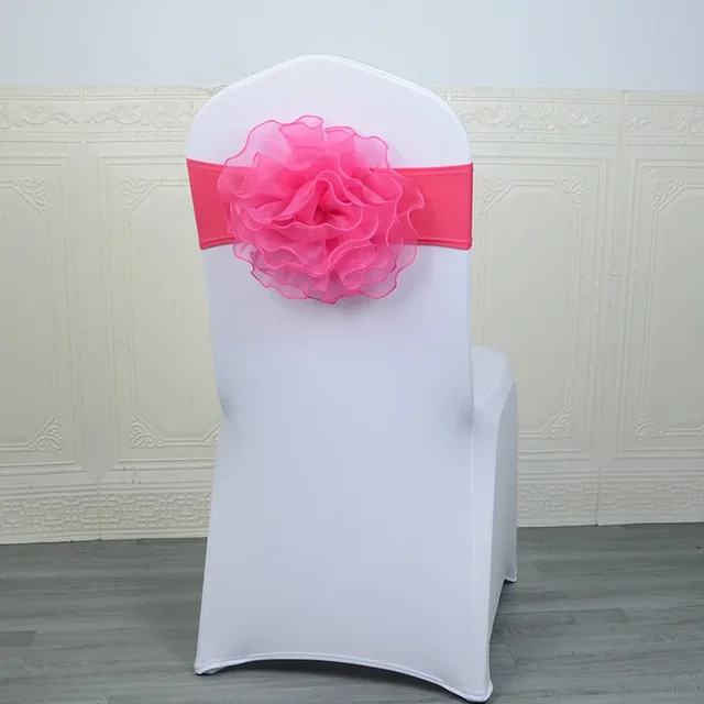 10pcs Wedding Chair Decoration Sashes Tie Satin Knot Cover Back Ribbon Big Flower Seat Belt Bow For Hotel Banquet Party Event