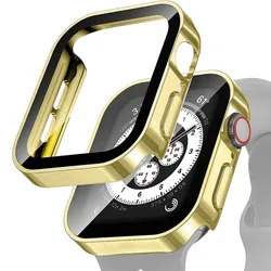 Premium Glass Screen Protector Case for Smartwatch - Straight Edge Design (Plating - Gold)