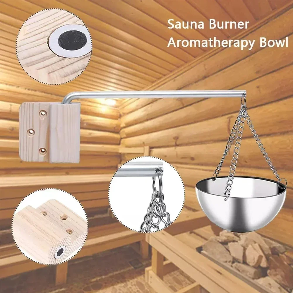 Hanging Aroma Bowl Heatable Aroma Bowl Sauna Sessions Natural And Warm Atmosphere Swivel Chain Design Wooden Elements