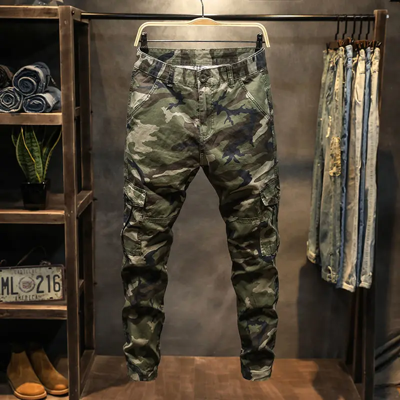 

2023 New Men's Camouflage Multi-Pockets Cargo Pants Men Streetwear Slim Fit Casual Joggers Male Stretch Cotton Trousers R84