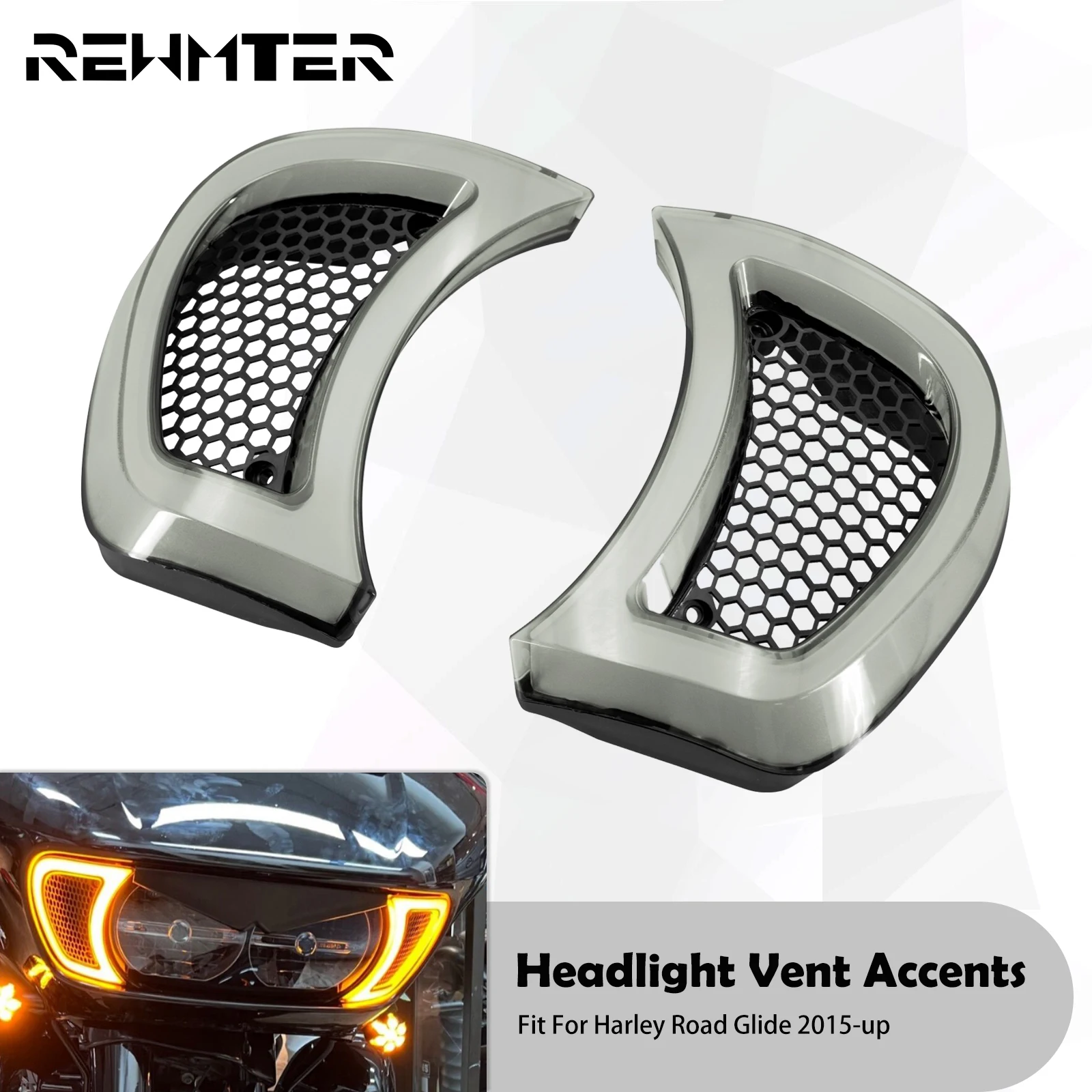 

Motorcycle Headlight Vent Accents LED Light Headlamp Turn Signal Running Indicator For Harley Touring Road Glide FLTRX 2015-2023