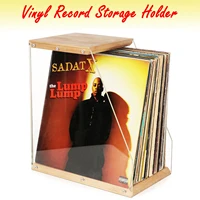 Vinyl Record Storage, Vinyl Record Album Holder, Box Case Crate, Desktop Acrylic & Wooden LP Record Crate, Holds to 40+ Records 1