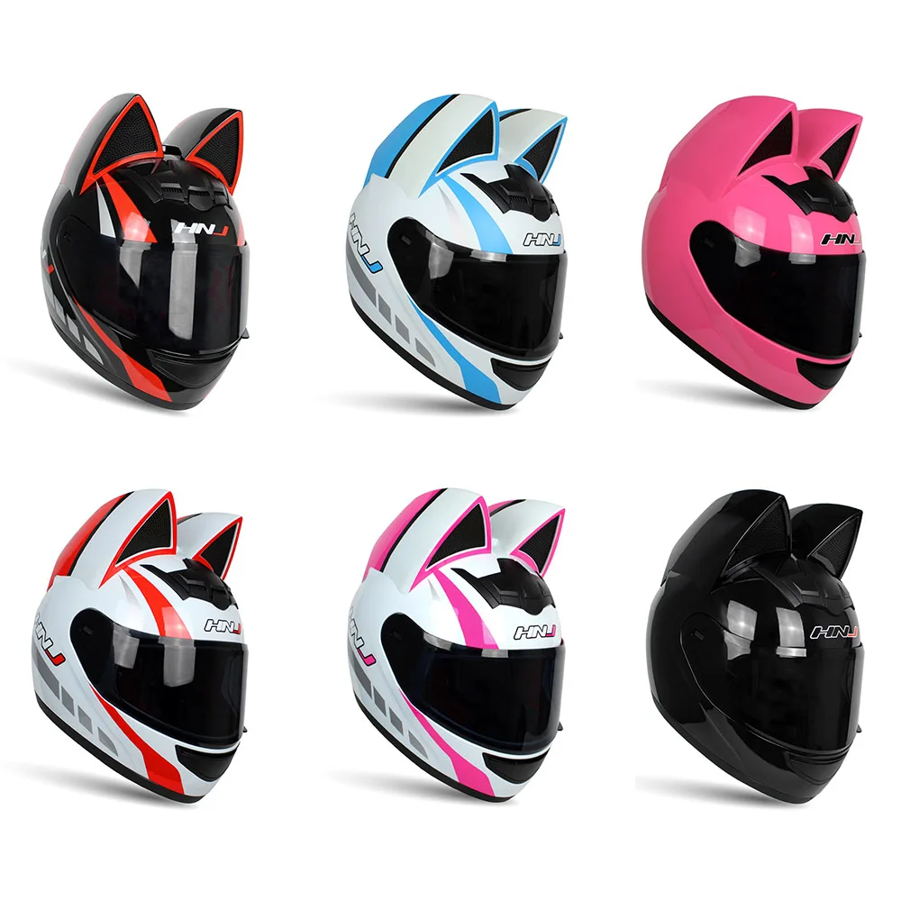 HNJ-Casco de motocicleta todoterreno, protector de cabeza con orejas de gato extraíbles, a prueba de viento, desmontable, multicolor