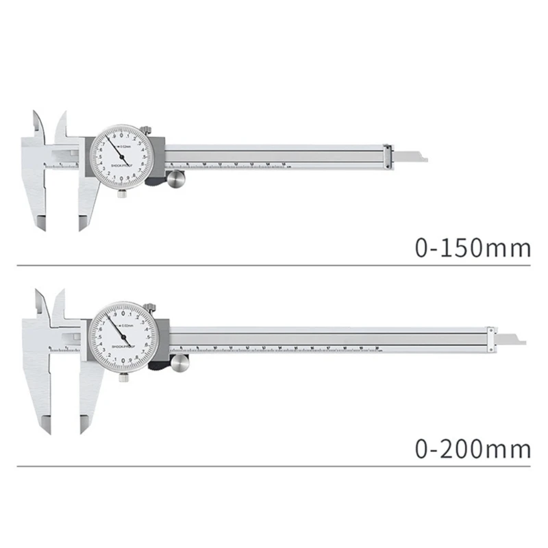 

0-150mm/200mm Caliper with Watch Carbon Steel Vernier Caliper One-way Shockproof Dial Calipers Measuring Tool Accessory