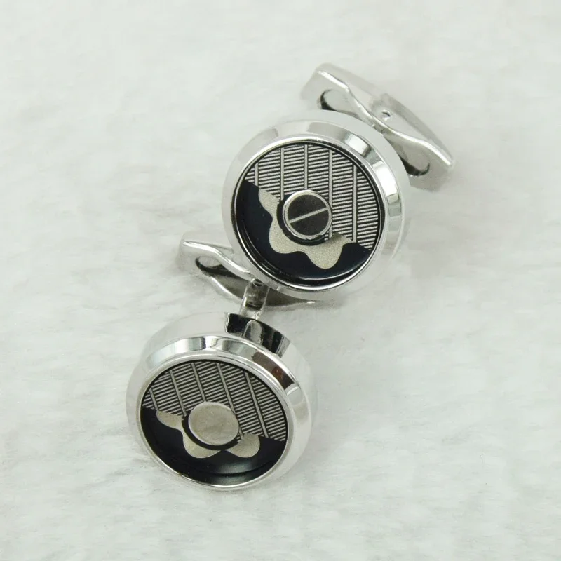 PJS Luxury Cuffs Round Clock Semi Holl Four-Color Stainless Steel MB Men Business Suit Cufflinks Style Classic Buttons Box Set