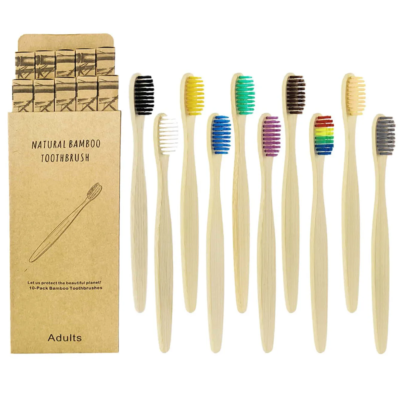 Bamboo Toothbrush Set 10pcs Environmentally Friendly