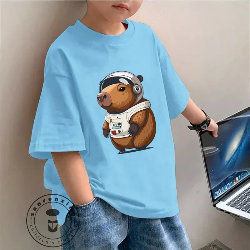 Adorable Kids Fashion Tee Capybara Illustration Perfect Summer Wear Soft Fabric Ideal Gift for Children All-in-one Base Shirt 3