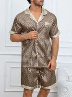 Ensemble pyjama imprimé à carreaux pour hommes, haut à revers à manches courtes et Short élastique, confortable, parfait pour les vêtements de nuit d'été, vêtements de détente 2