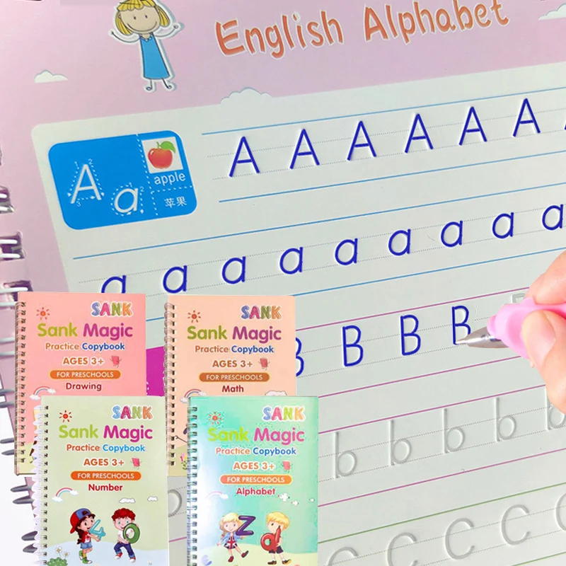 

Free Shipping 3D Magic Copybooks Pen Montessori Copy Book Free Wiping Children's Kids Writing Sticker Practice For Calligraphy