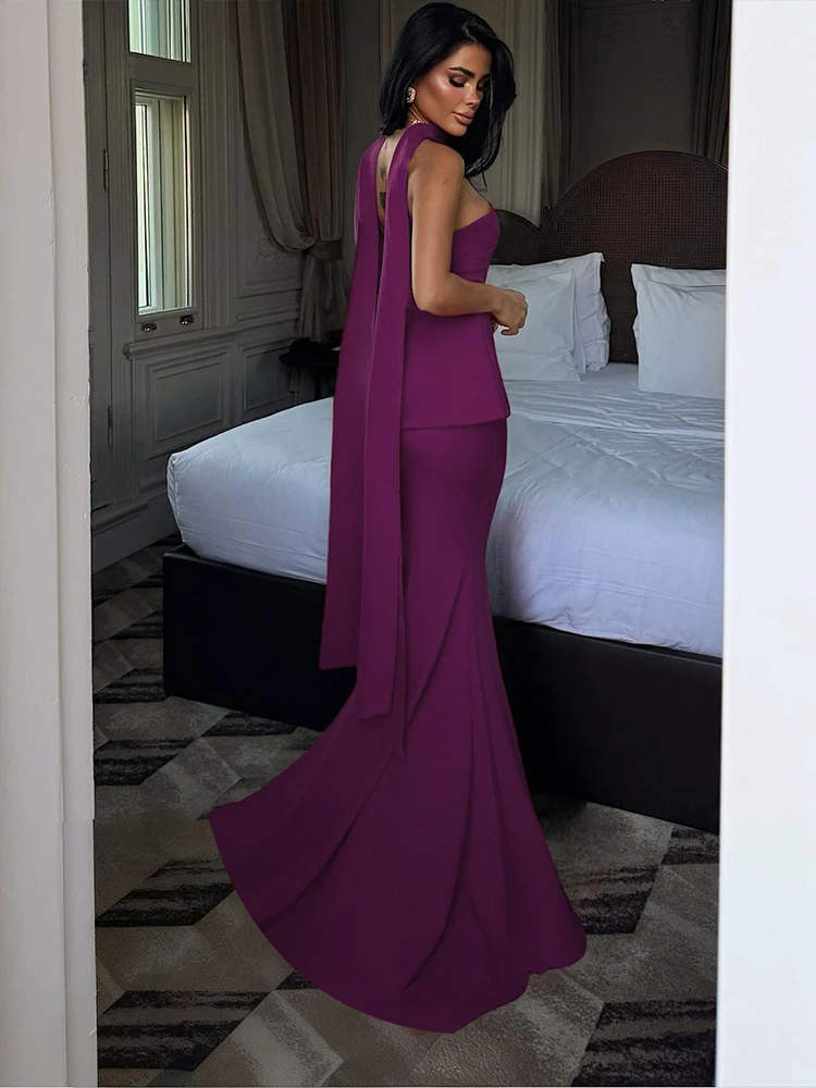 Nibber Christmas Strapless Dress Women Flounced Edge Scarf Collar Peach Hip Birthday Party Classic Simple Elegant Chic Vestidos