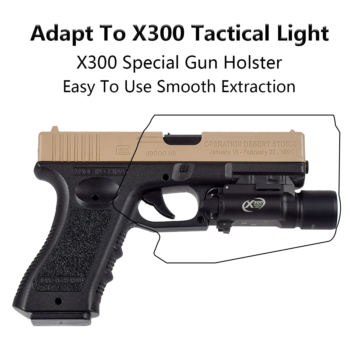 Description Picture 3 of itemGlock17 Glock19 Kydex Holster Waist OWB Quick Release Pistol Light Holsters Mounted Surefire X300U X300 X300V For Glock 17 19